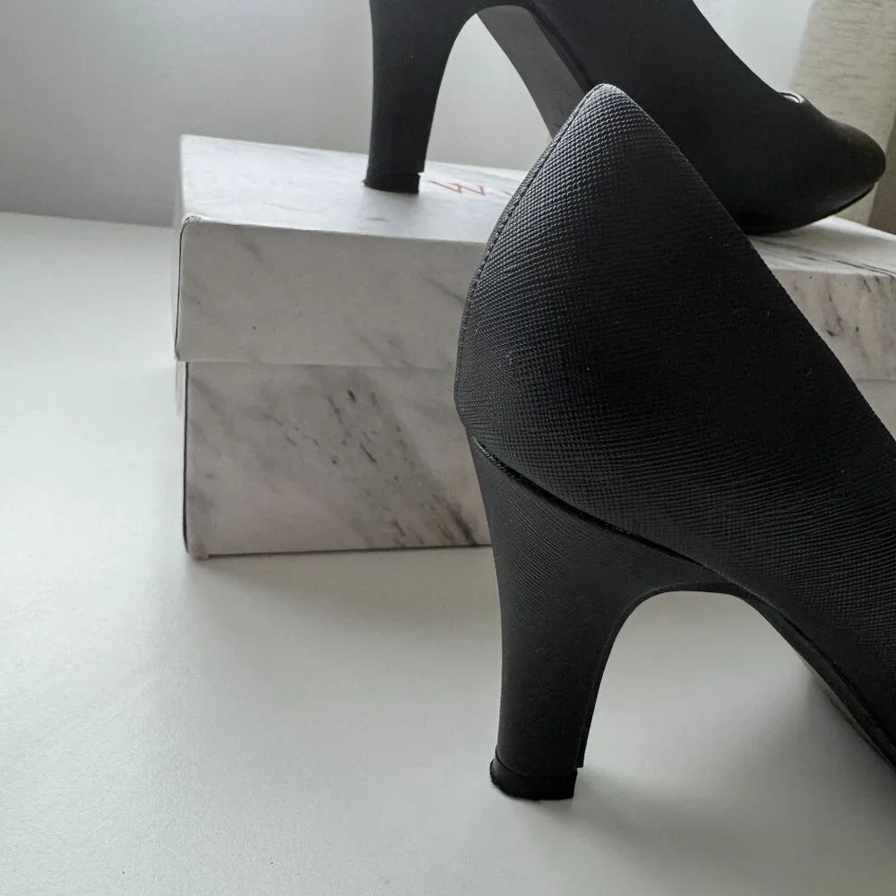 Women Black Pointed Toe Heels Pumps For Classic Faux Leather Comfortable Shoes
